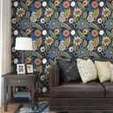 Boho Wallpaper Peel and Stick, Dark Vintage Floral Contact Paper, 17.5" x 197" Retro Botanical Flower Wall Paper Self Adhesive Removable Waterproof for Walls Shelf Cabinet Table (Blue,Yellow, Green)