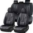 Coverado Waterproof Nappa Leather Car Seat Covers Full Set, 5-Seat Car Seat Protector, Front & Rear Cushions Fit for Most Sedans, SUVs,Trucks，Black