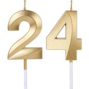 Gold 24th & 42nd Birthday Candles for Cakes, Number 24 42 Candle Cake Topper for Party Anniversary Wedding Celebration Decoration