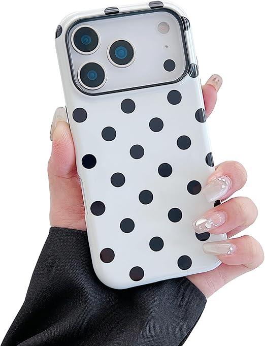 2 x Compatible with iPhone 17 Pro Case Cute Aesthetic Polka Dot Pattern Phone Case for Girls Women,Shockproof Soft TPU and Hard PC Protective for iPhone 17 Pro Case -Hot Pink