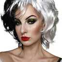 ALLAURA Wigs Cruella Costume Wig Black White Dalmation Cosplay Wigs Fits Women Peluca Cruella Devil Mujer