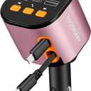 Retractable Car Charger,5 in 1 Fast Car Phone Charger 90W,Bluetooth 5.3 FM Transmitter Adapter,Handsfree Call,2 Retractable Cables and USB Cars Chargers for iPhone 17/16/15/14/13/Galaxy/Pixel (Pink)