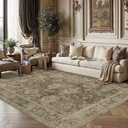 8x10 Washable Area Rug for Living Room Bedroom Brown Vintage Large Distressed Rustic Low Pile Carpet Non-Slip Soft Throw Rug for Indoor Dining Room