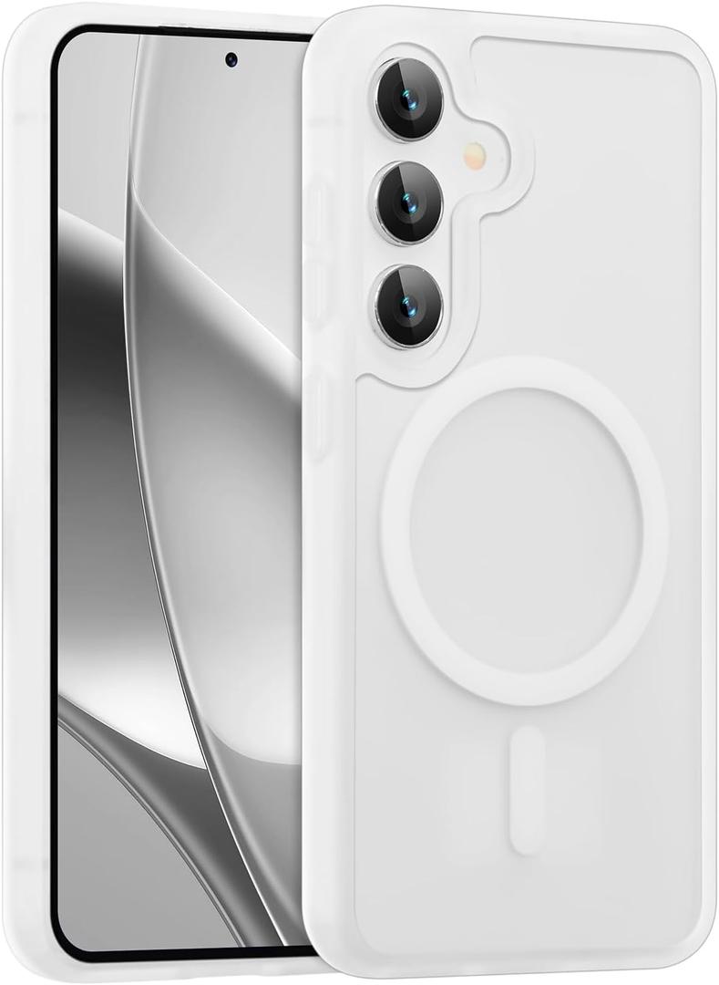 RALEAVO for Samsung Galaxy A15 Case Strong Magnetic Case [Compatible with Magsafe] Slim Shockproof Protective Phone Cover for A15 Phone Case with Translucent Hard Back,White