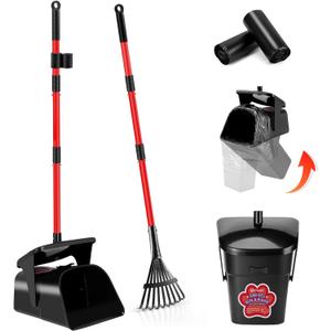 Pooper Scooper Swivel Bin and Rake with 60 Waste Bags, Heavy Duty Dog Poop Scooper for Large Medium Small Dogs, Long Stainless Steel Handle Use on Yard, Grass, Dirt or Gravel