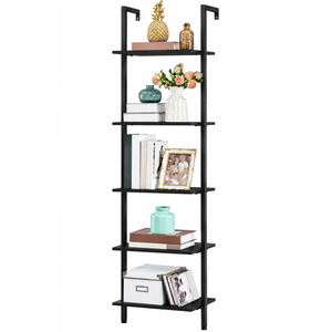  Ladder Shelf, White 5-Tier Wood Wall Mounted Bookcase, Modern Open Display Rack, Storage Shelves for Bedroom, Home Office, Living Room  183cm