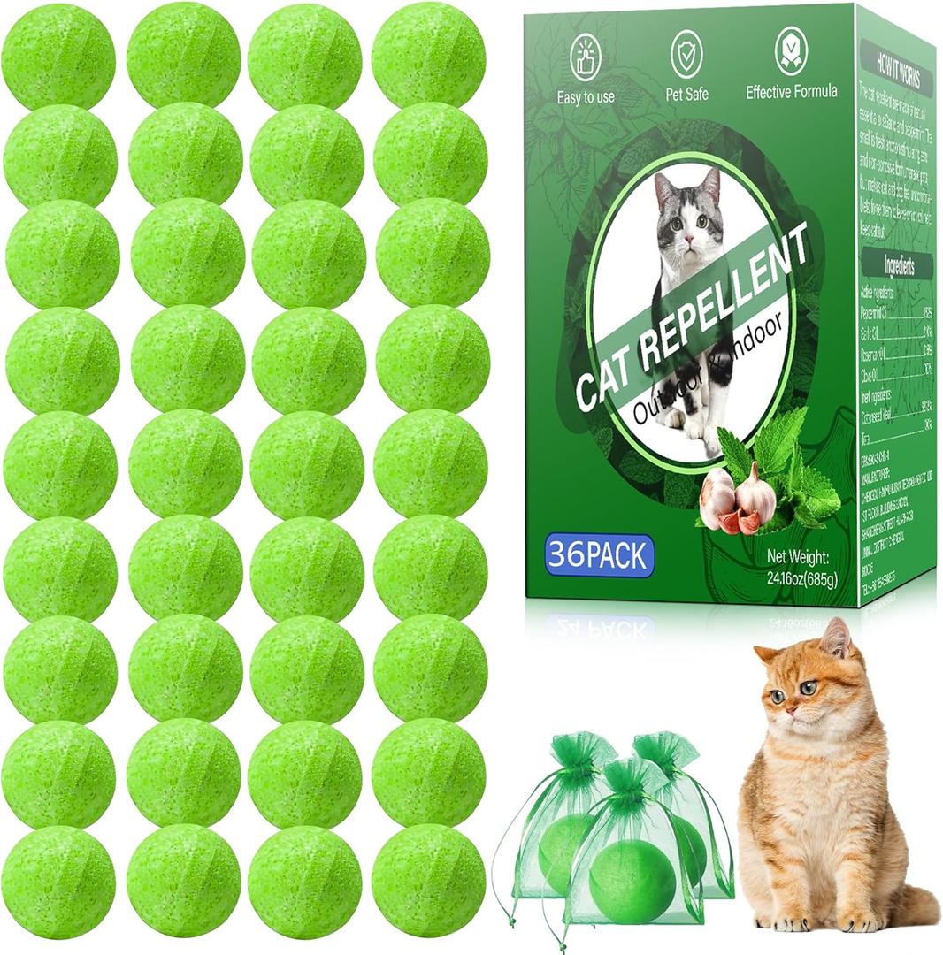 36Pack Cat Repellent Outdoor Indoor, Natural Peppermint Oil Cat Deterrent for Outdoor Indoor, Keep Cats Scratch Away from Furniture, Keep Cats Off Yard Garden Lawn Plants