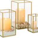 NUPTIO Hurricane Glass Candle Holders: 3Pcs Gold Lanterns Candle Holder for Pillar Candles Geometric Table Centerpiece for Outdoor & Indoor Wedding Christmas Holiday Party Decor 8.1 & 6.5 & 4.7 inch