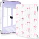 Feams Slim Case for iPad Air 11-inch M4/M3/M2 (2026/2025/2024), iPad Air 5th/4th Generation (2022/2020) 10.9 Inch Case Clear Back with Pencil Holder & Auto Sleep, Pink Bow