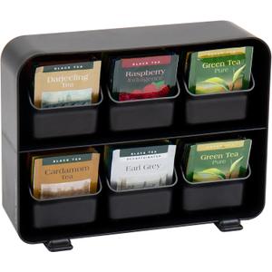 Mind Reader Tea Bag Organizer, Tea Station Organizer, Countertop Storage, Kitchen, Plastic, 10.25"L x 3.25"W x 7.75"H, Black