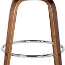 Armen Living Sonia 30" Bar Height Swivel Brown Faux Leather and Walnut Wood Bar Stool - Set of 2, 30" Seat Height