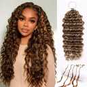 Highlight Pre-Separated Human Crochet Hair for Black Women, P4/27/30 Ombre Brown Blonde Deep Wave Curly Miracle Knots 14 Inch 50g Knotless Feather Invisible Crochet Braiding Hair Extensions Bundles