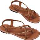Verdusa Women's Flat Sandals Strappy Dressy Ankle Strap Casual Summer Thong Sandals for Beach Brown 7.5