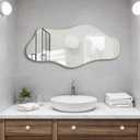 Irregular Wall Mirror, 40"x17.7" Gold Asymmetrical Frameless Mirror, Modern Organic Shaped Mirrors for Living Room Bedroom Hallway Entryway, Horizontal or Vertical Hanging