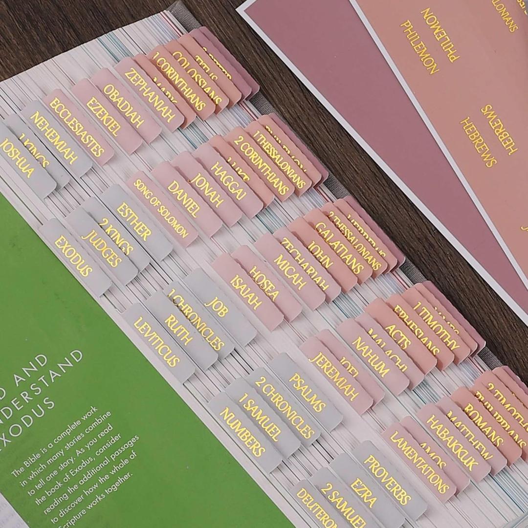 Thinkor Reposition Gold Foil Laminated Bible Tabs, Large Print Stickers, Easy to Read and Apply Bible Tabs for Women and Man (Pearl Gold Foil)
