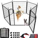 Dog Playpen Indoor/Outdoor, 32'' Portable Dog Crates with Easy-Carry Straps,6 Panels Dog Pen Play Pen for Small/Medium Dogs,Rustproof Metal Pet Playpen for Camping RV Yard (with One Door)