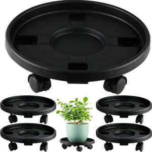 5 Pakcs Large Plant Caddy with Wheels 15.8" Rolling Plant Stands Heavy-duty Plastic Plant Roller Base Pot Movers Plant Saucer on Wheels Indoor Outdoor Plant Dolly with Caster Tray Coaster Black
