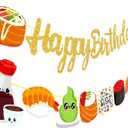 Sushi Happy Birthday Party Banners 2Pcs Glitter Sushi Garland Banners Let's Roll Sushi Party Cutout Banners Japanese Sushi Party Decorations for Sushi Theme Baby Shower Supplies