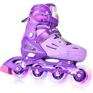 2PM SPORTS Inline Skates for Kids Boys Girls with Light Up Wheels, Adjustable Children's Roller Skates Blades for Toddler Beginner Youth Indoor Outdoor (Purple), Size: Small - Little Kid