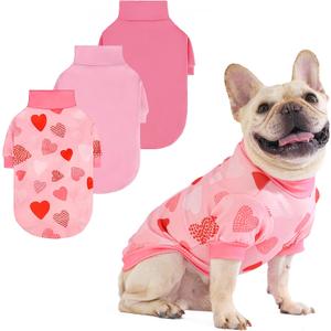 KOOLTAIL Valentine's Day Dog Sweater for Small Dogs, 3 Pack Fleece Puppy Shirt Turtleneck Pullover Clothes with Love Heart Pattern, Fuzzy Soft Warm Pet Winter Cold Weather Coat, Girl Boy, Pink S