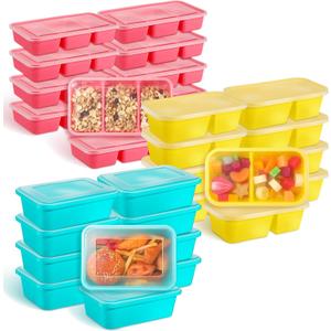 Honeydak 120 Piece Meal Prep Kit Reusable Meal Prep Containers with Dividers and Lids 1-Compartment, 2-Compartment, 3-Compartments Microwave, Freezer, Dishwasher Safe Pink, Yellow, Blue