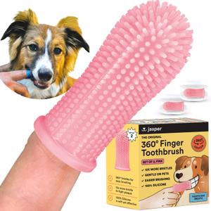 Jasper Dog Toothbrush, 360 Dog Tooth Brushing Kit, Cat Toothbrush, Dog Teeth Cleaning, Dog Finger Toothbrush, Dog Tooth Brush for Small & Large Pets, Dog Toothpaste Not Included - Pink 2-Pack
