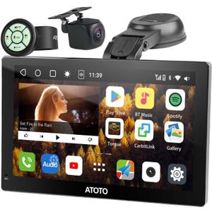 CarPlay Screen for Car, MYATOTO Portable Android Auto Screen Wireless/Wired, Android10.0, 9" QLED 1280 * 720p AI Multimedia Car Play Touchscreen, with Dash & Backup Cameras (4GB+32GB)