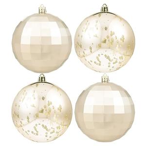 XmasExp Large Christmas Ball Ornaments,4pcs Champagne Giant Shatterproof Plastic Hanging Mercury Xmas Ball Decorations Christmas Tree Ornaments (Champagne Gold, 3")