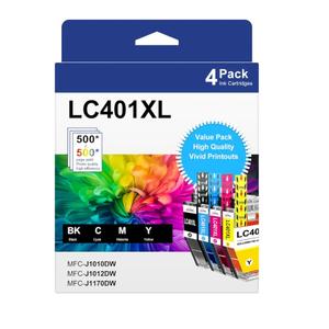 LC401XL Ink Cartridges for Brother Printer Compatible for LC401 Replacement for Brother LC401 Ink Cartridges LC401XL High Yield to use with MFC-J1010DW MFC-J1012DW MFC-J1170DW Printer (4 Pack, XL)