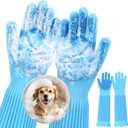 Pecute Pet Grooming Gloves, Heat Resistant Cat Bathing Gloves with High-Density Teeth, Silicone Dog Bathing Gloves with Enhanced Five Finger Design, Bathing and Massaging for Dogs and Cats (X-Large, Blue)