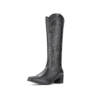IUV Cowboy Boots For Women Knee High Western Cowgirl Boots Snip Toe Side Zipper Chunky Heel 10