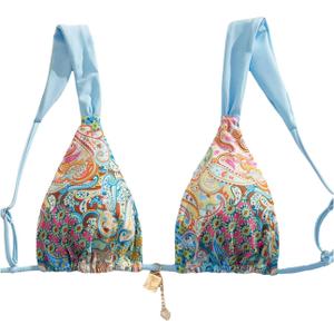 SOLY HUX Women's Triangle Boho Print Bikini Top Only Adjustable Straps Tie Backless Swimsuit Tops Beachwear (M)
