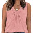 DOLNINE Plus Size Womens Tank Tops Summer V Neck Sleeveless Shirts Pleated Fashion Loose Fit Blouses Clothes Coral 5XL