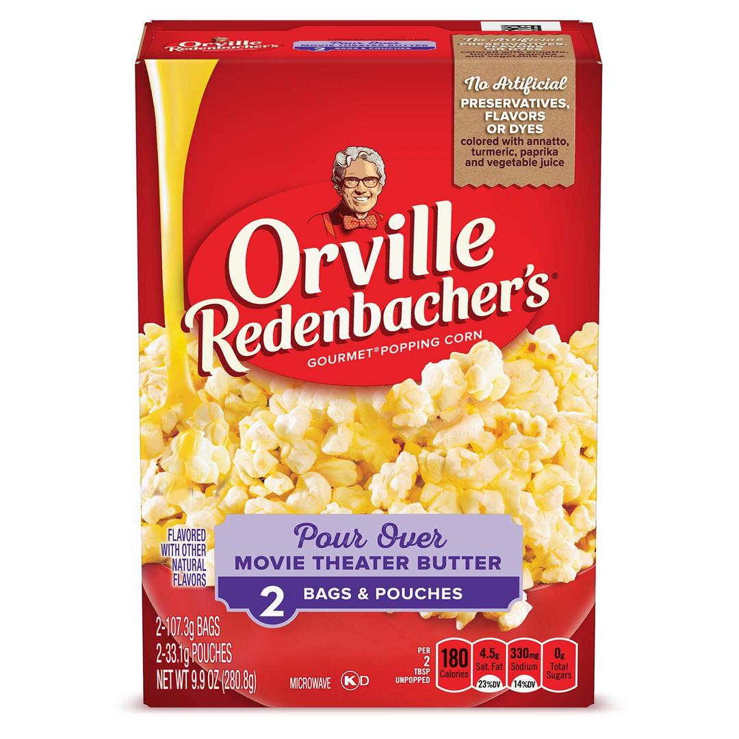 2 x Orville Redenbachers Microwave Popcorn, Pour Over Movie Theater Butter Flavor, 3g Fiber Per Serving, Movie Night Supplies, 9.9 oz., 2-Count