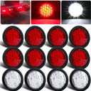 Partswcgg 12Pcs 4" Inch Round LED Trailer Tail Lights 24 LED Red Stop Turn Tail Lights Brake Trailer Lights White Backup Reverse Lights w/ 3-Prong Wire Pigtails Plug IP67 Waterproof 12V(8Red+4White)