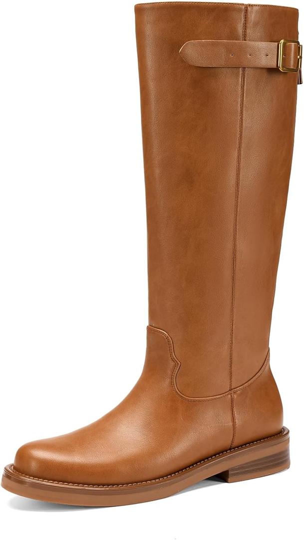 Women's Knee High Boots Chunky Heel Square Toe Tall Boots For Women low Heel Back Zipper Boots (6, Brown)