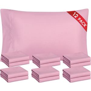 FreshCulture Dusty Pink Pillowcases Queen Size 12 Pack - Bulk Pillowcase Set - Envelope Closure - Soft Brushed Microfiber Fabric - 20x30 Inches Pillow Case Set of 12 for Home, Hotels, Schools