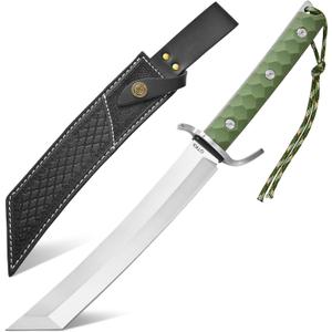 GTK48 Fixed Blade Knife AUS-10 Stainless Steel Blade Full Tang Nylon Fiberglass Handle Samurai Style Fix Knifes for Camping Hunting Collection(Green)
