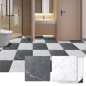 Art3d Peel and Stick Vinyl Floor Tiles 30-Pack 12 x 12 inch, Self Adhesive Waterproof Flooring Planks for Kitchen, Dining Room, Bedrooms, Cover 30 Sq. Ft, Black & White Marble (15 Tiles per Color)