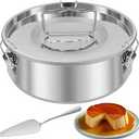 2 Pack Flan Pan Mold with Lid and Spatula 1.5QT Stainless Steel Molde Para Flan Molds Pans Containers for 6QT to 8QT Pot Baking with Water Bath 7.5 x 3 Inch
