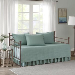Comfort Spaces Daybed Cover - Luxe Double Sided-Quilting, All Season Cozy Bedding with Bedskirt, Matching Shams, Kienna Seafoam 75"x39" 5 Piece (Sage Green)