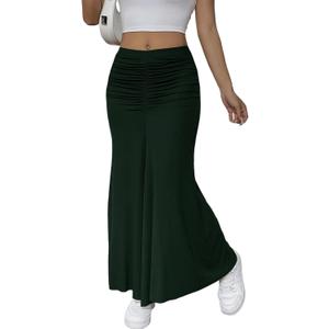 HELYO Women's Elegant Casual Work Business Summer High Waisted Dress Skirts Boho Flowy A Line Long Maxi Skirt S39 (Green, M)