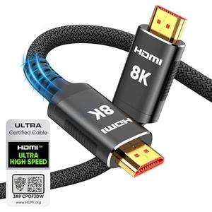 Snowkids 8K Certified HDMI 2.1 Cable 10 ft, 48Gbps Ultra High-Speed HDMI Cables Cord, 10K 8K@60Hz, 4K@120Hz Compatible for TV/Laptop/Monitor/PS-5/X-box/Projector/Entertainment/Sound System & More