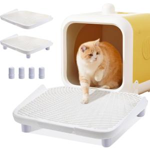 Litter Box Ramp,Litter Box Step with Filter Function,Litter Trapper with Flaps on Both Sides Box,Easy Entry to Kittens & Senior Cat