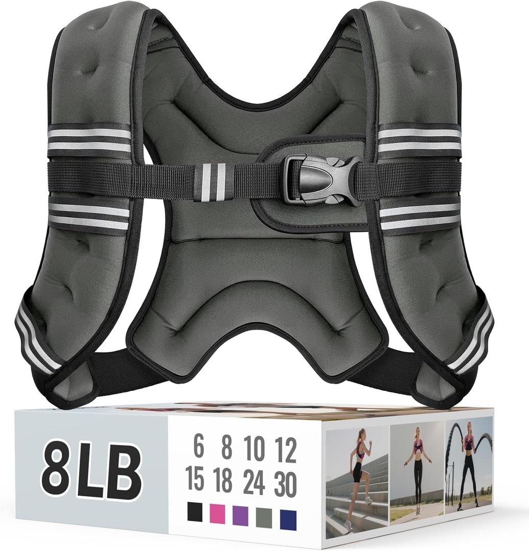 Weighted Vest for Women & Men with Reflective Stripe and Adjustable Buckle, Comfortable & Durable Rucking Vest for Walking, Running & Strength Training (8 lb, Gray)