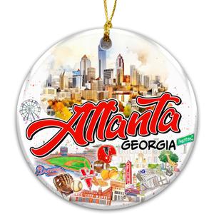 2 x Atlanta Georgia Christmas Ornament 2025 City Skyline Souvenir Ornament with Famous Landmarks, Peachtree Street & Sports Icons Holiday Tree Decoration Gift for Travelers, Locals & Collectors