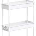 SPACEKEEPER Slim Rolling Storage Cart 4 Tier Bathroom Organizer Mobile Shelving Unit Utility Cart Tower Rack for Kitchen Laundry Narrow Places, White, 38.7*15.3*4.9 in