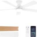 Ceiling Fans with Lights and Remote, 48 Inch Ceiling Fan with Light, Low Profile, Reversible, Dimmable LED, Flush Mount, Quiet, DC Motor, White Ceiling Fan for Bedroom, Kitchen, Dining Room