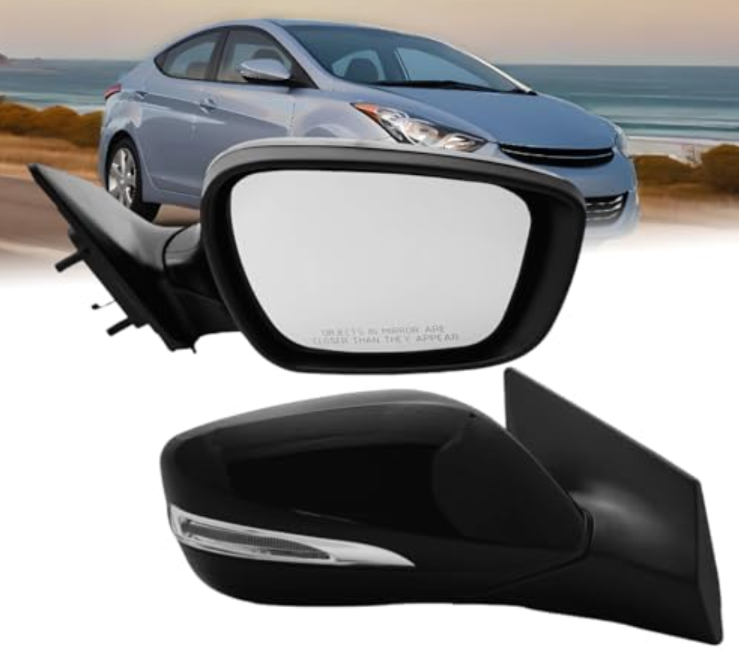 Right Passenger Side Mirror Compatible With 2011 2012 2013 Hyundai Elantra With Power Glass Heated Turn Signal Manual Folding Replace#876103Y000 6Pins Black