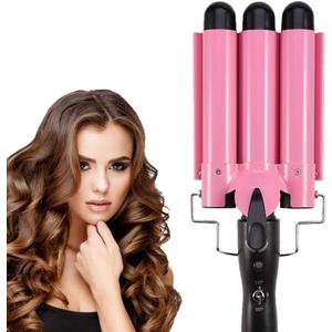 MODVICA 3 Barrel Curling Iron Wand 26mm Hair Waver Temperature Adjustable Ceramic Hair Curling Iron (Pink) (25mm)